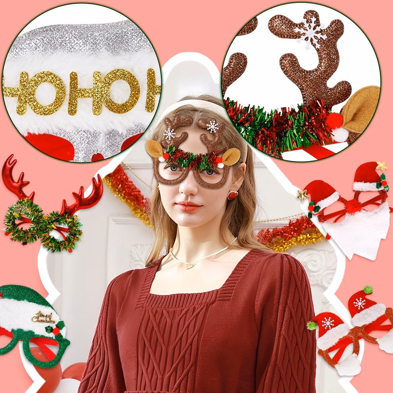 Christmas Decorative Glasses with Santa Hat Design