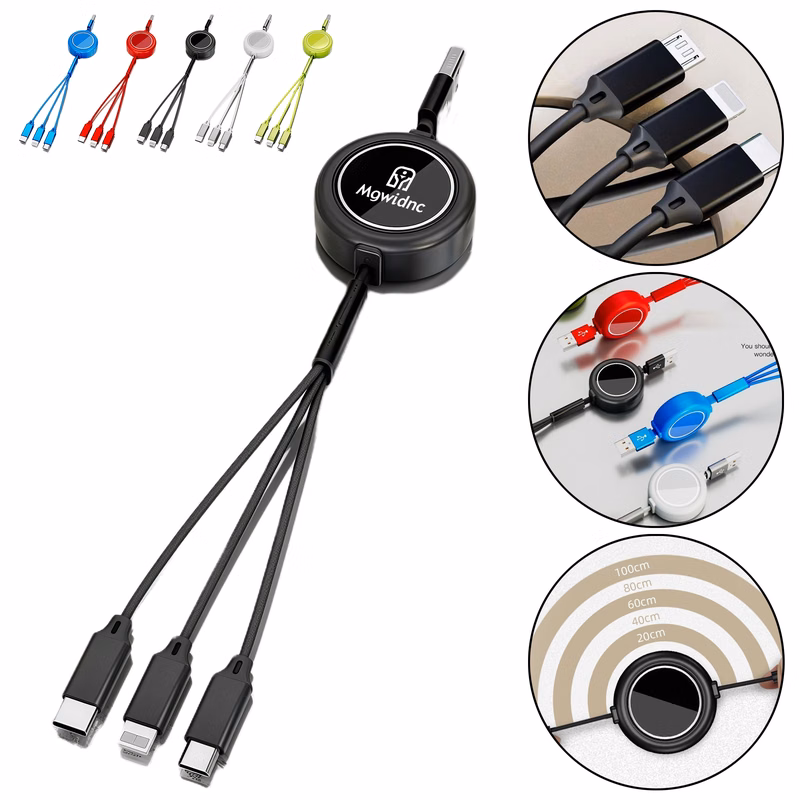 Retractable 3-in-1 Charging Cable with Fast Charge, Durable and Flexible Triple USB Cord