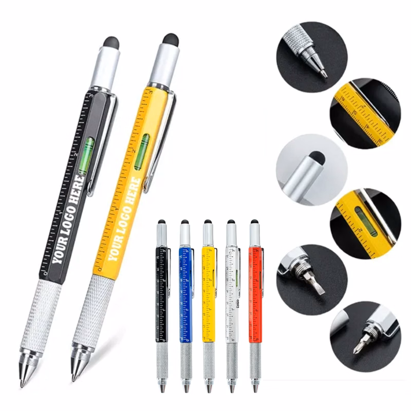 MOQ50 Metal 6-in-1 Multifunctional Touch Ballpoint Pen