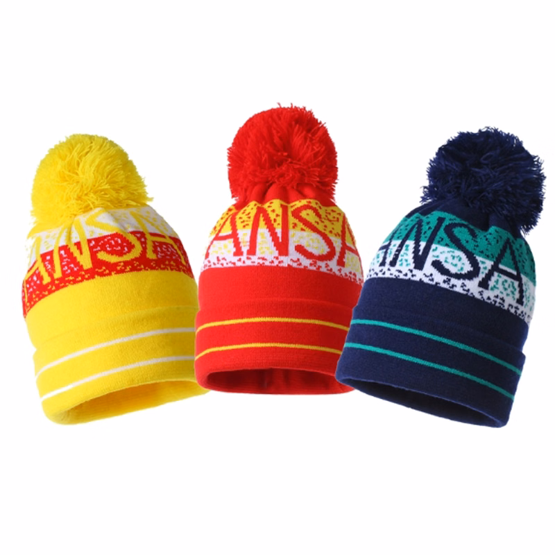 Pom Acrylic Knit Beains Hat MOQ 50PCS