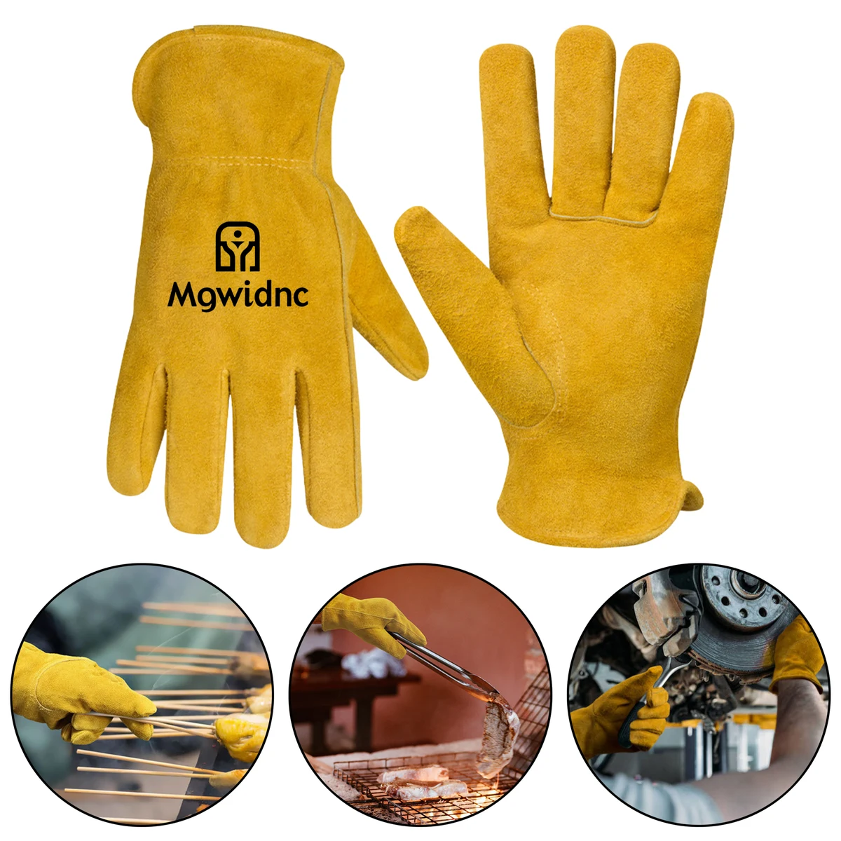 Cowhide Flame Resistant Welding Gloves Heat Resistant for Outdoor Camping BBQ Welding Work 7.5x4" 1