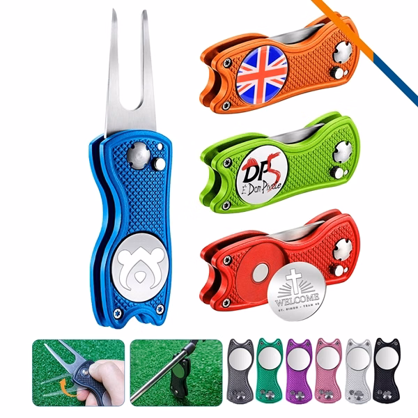 Custom Aluminum Divot Tool with Push Button Release — Golf Tournament Event Gift