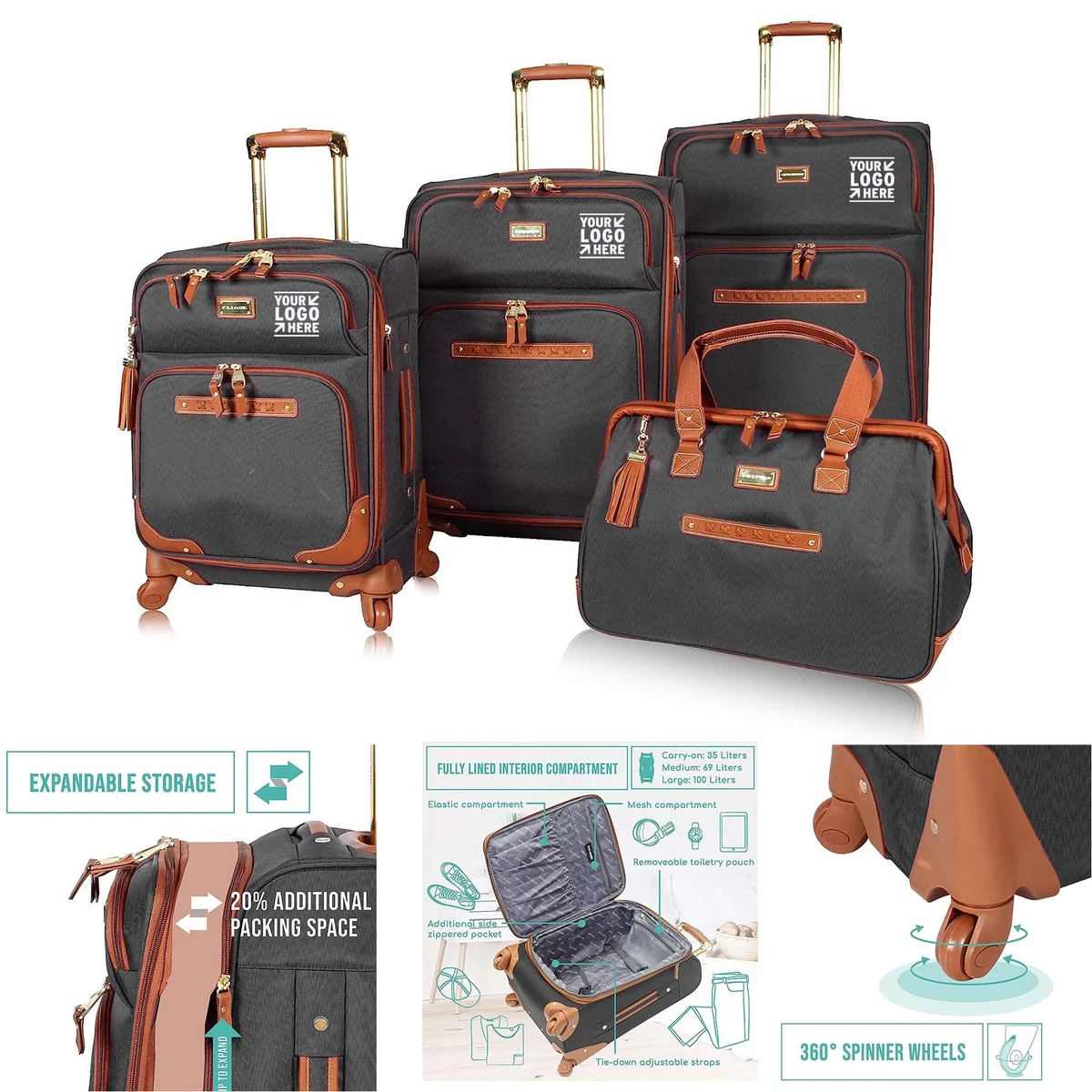 4 Piece 24 Inch Softside Expandable Lightweight Travel Suitcase Set With 360 Spinner Wheels 1