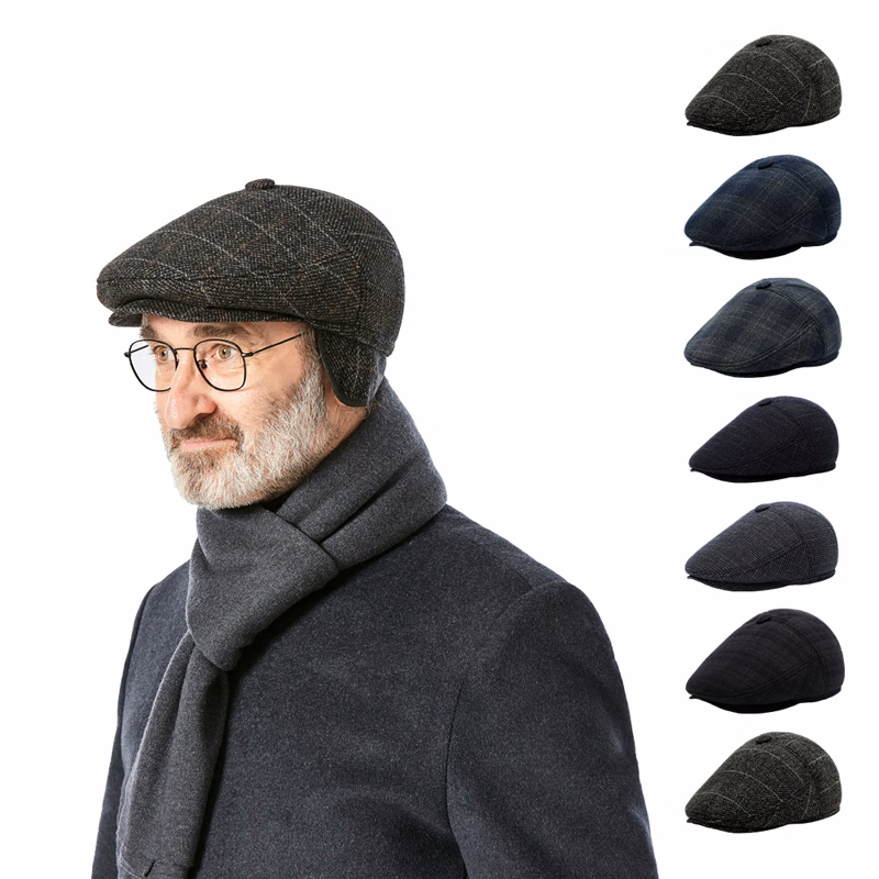 Wool Blend Beret Flat Newsboy Gatsby Caps w/Retractable Invisible Ear flap