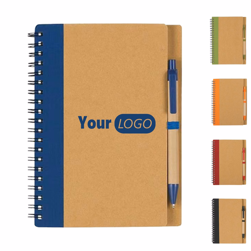 Kraft Paper Spiral Notebook With Attached Pen