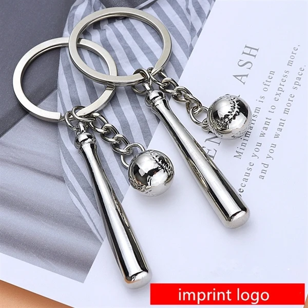 Custom Metal 3D Baseball Keychain with Bat, 2.17 x 0.31 — Sports Fan Promotional Item 1