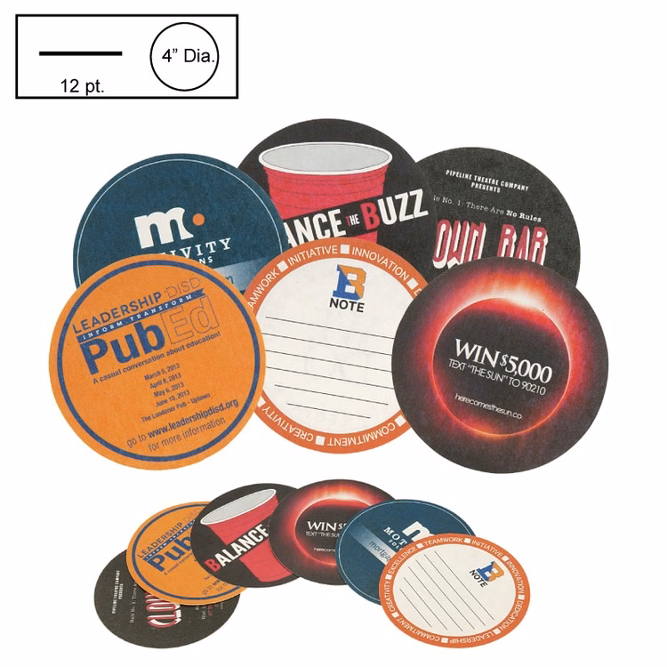 4" Circle Light Weight (12 pt) Pulpboard Coaster w/ 4 Color Process Printing (CMYK)