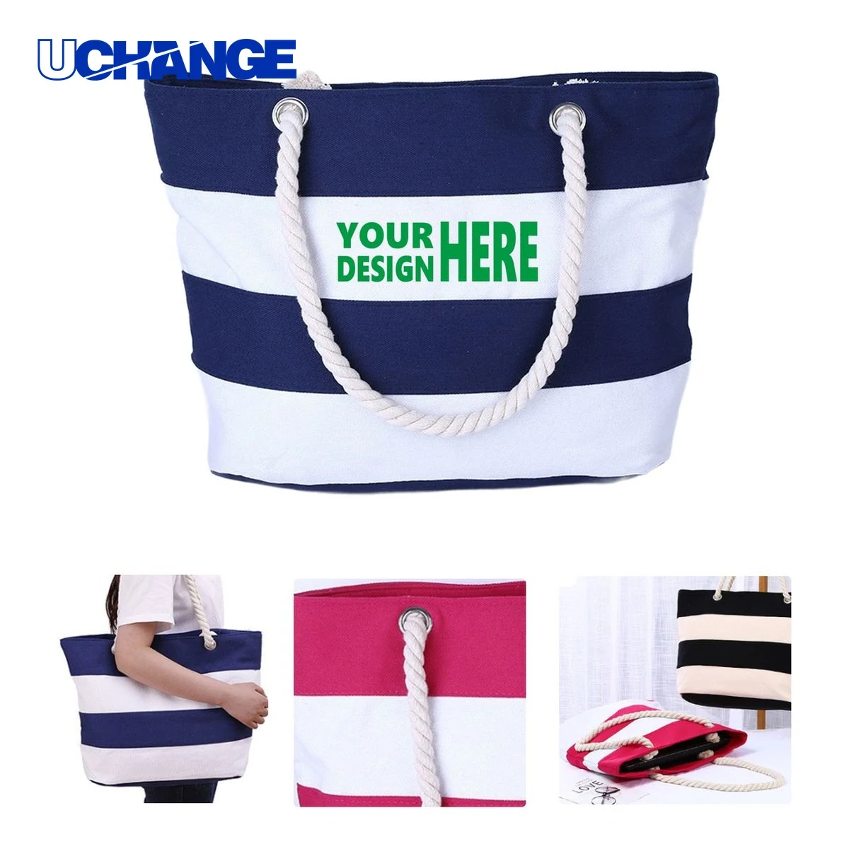 Stylish Canvas Tote with Jute Rope Handle, custom tote bag with logo imprint 1