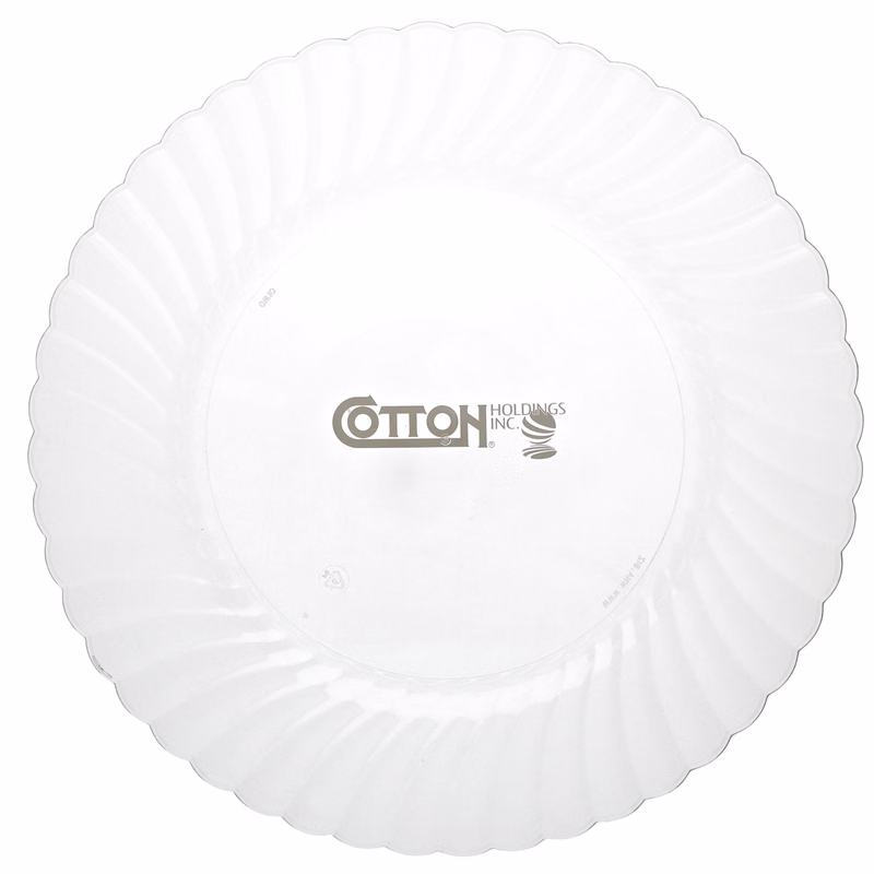 10.000" Scalloped Heavy Weight Plastic Plate Round Clear Tradition Print