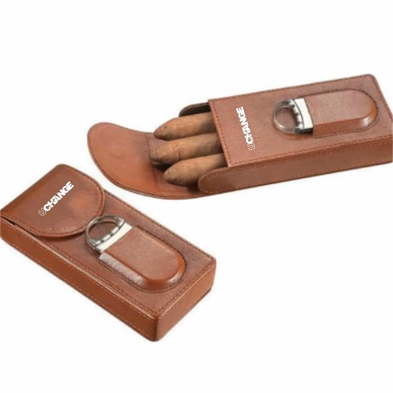 Genuine Leather Cigar Case Humidor With Cutter