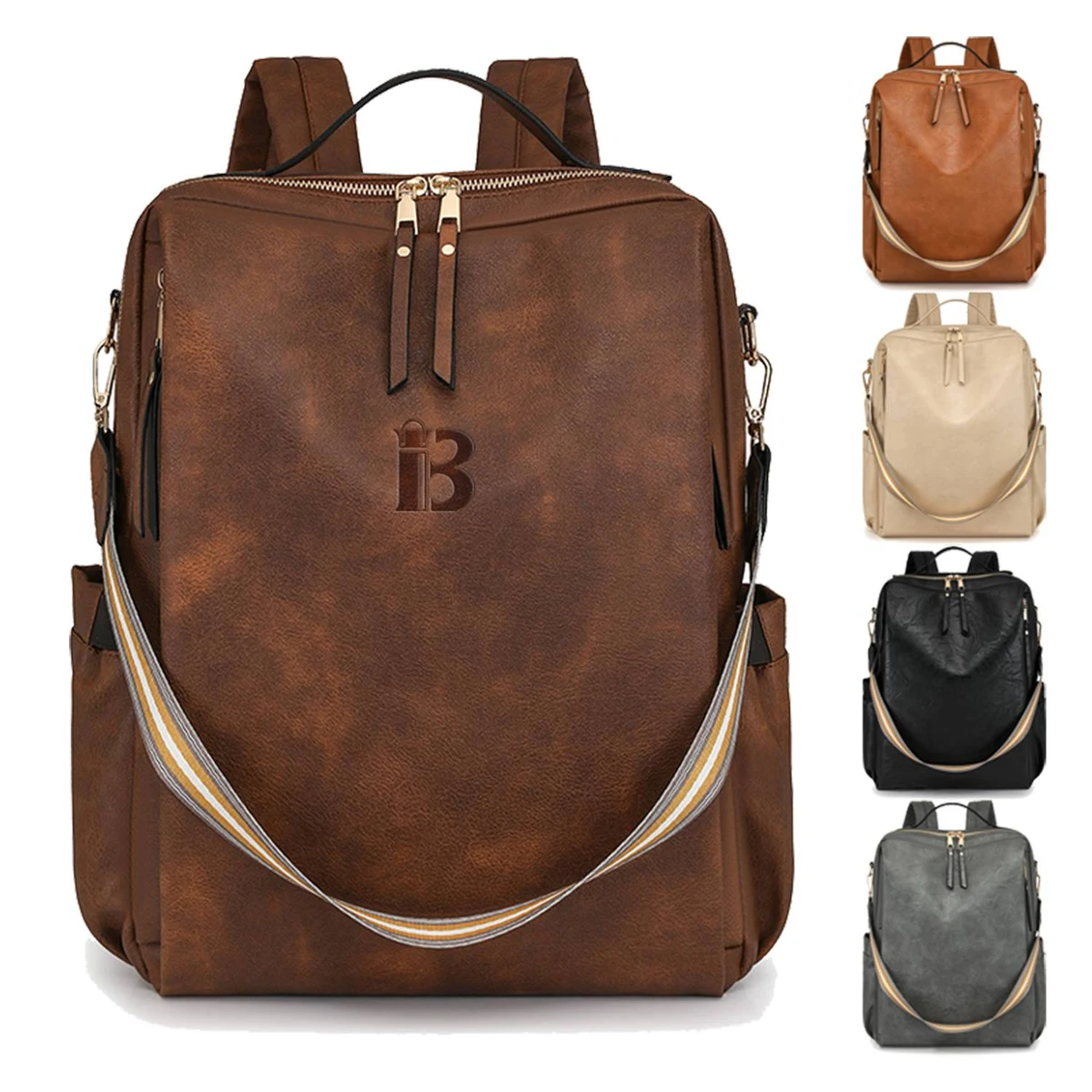 Lightweight Multi-Pocket PU Leather Women Backpack 1