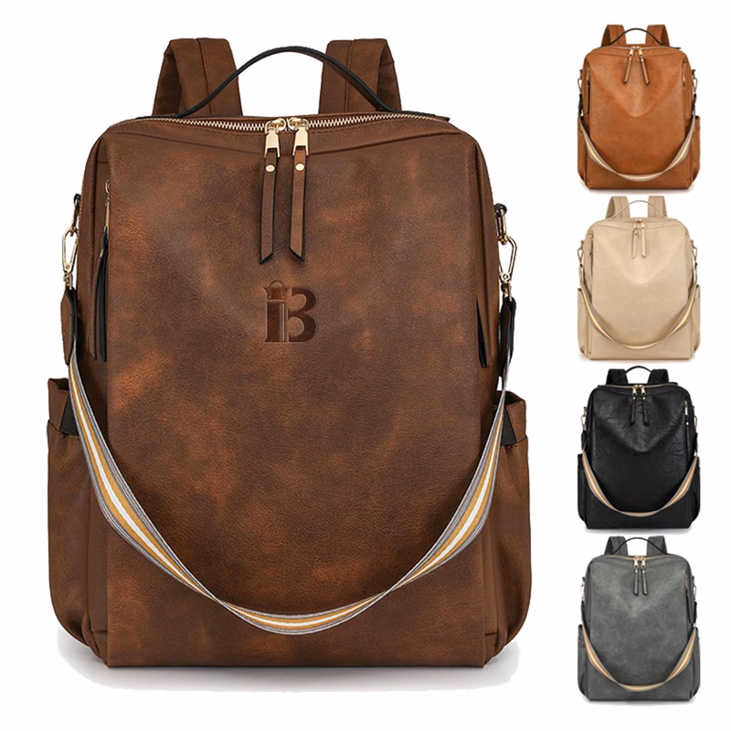 Lightweight Multi-Pocket PU Leather Women Backpack