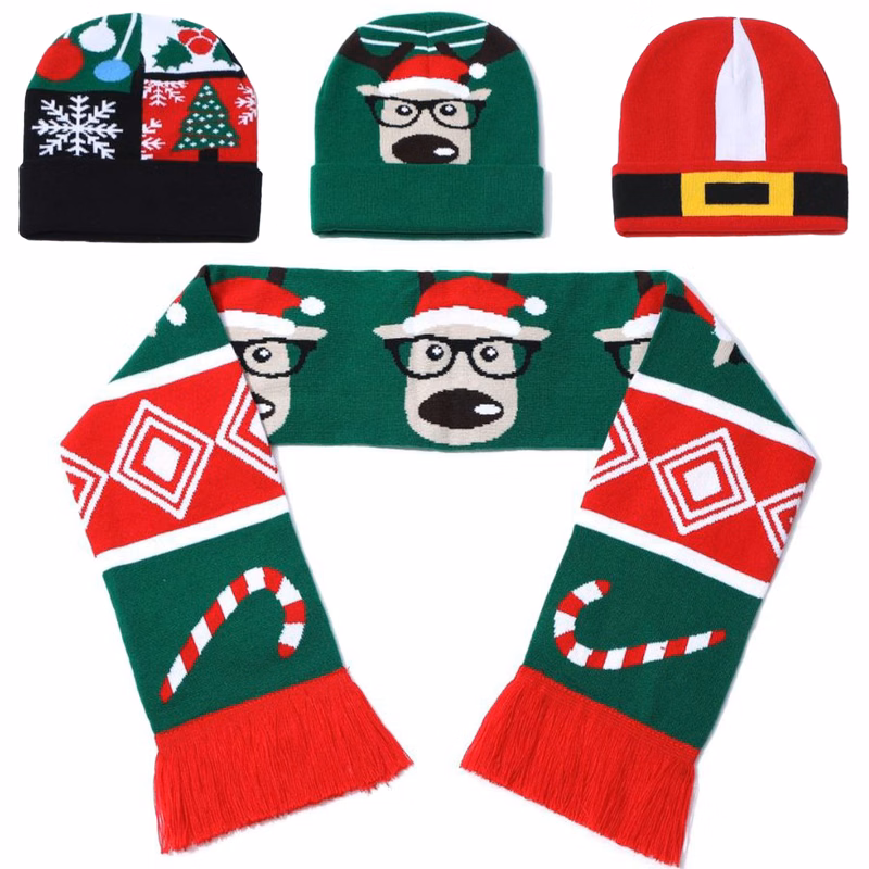 Set of Knitted Cuffed Beanie & Woven Scarf w/ Tassel