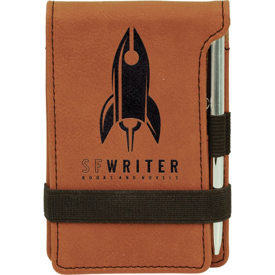 3 1/4" x 4 3/4" Rawhide Leatherette Mini Notepad with Pen 1
