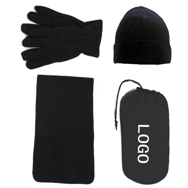 Fleece Winter Set - Beanie, Gloves, Scarf with Pouch 1