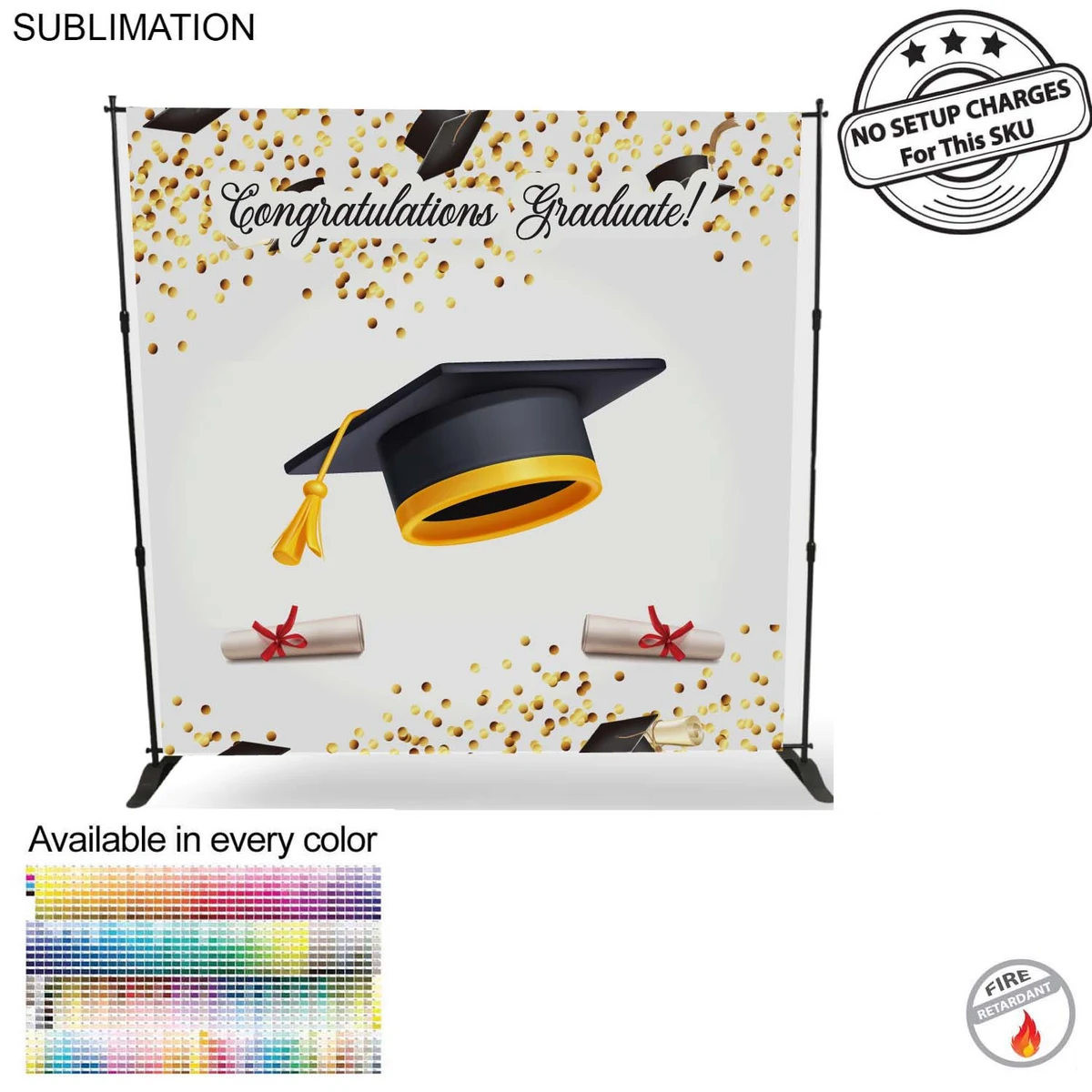 Graduation Ceremony 8' Backdrop, Media Wall, with Full Color Graphics, Photos, NO SETUP CHARGE 1