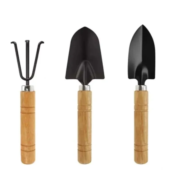 Mini Three-Pieces Wood Handle Gardening Tool Set 1