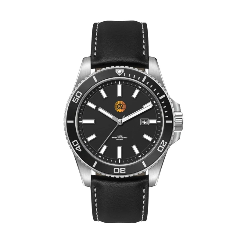 42.5MM, SS, SILVER CASE, BK BEZEL, 3-HAND MVT, DTE 1