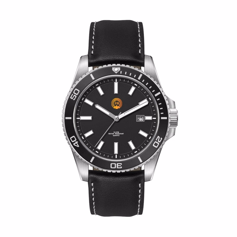 42.5MM, SS, SILVER CASE, BK BEZEL,  3-HAND MVT, DTE