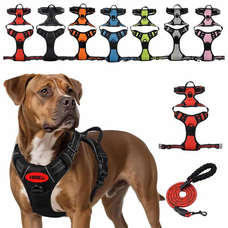 Adjustable Dual Reflective Dog Harness Vest Leash Set