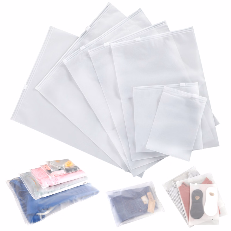 Frosted Zipper Poly Bags, 10"x12" Large Clear Plastic Bags