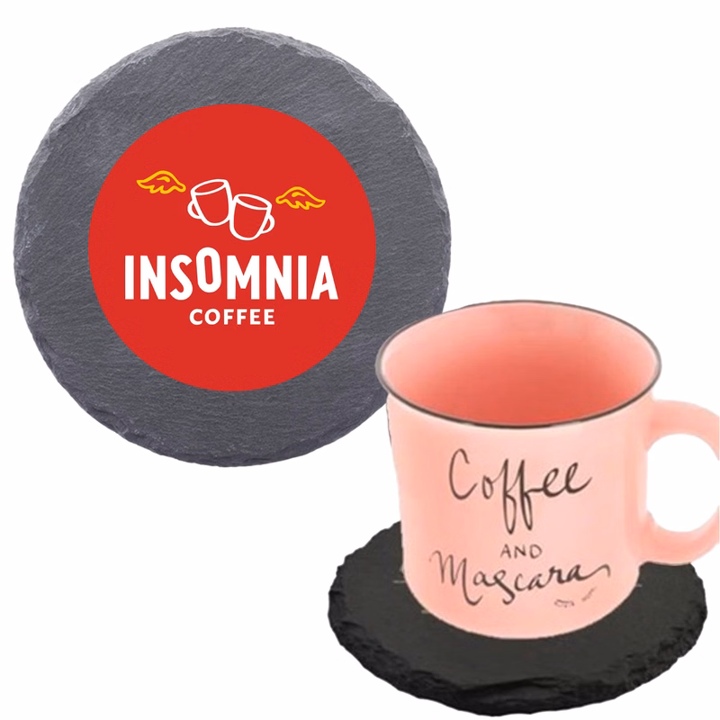 Round Slate Coasters w/ Custom Imprint & EVA Bottom Pad