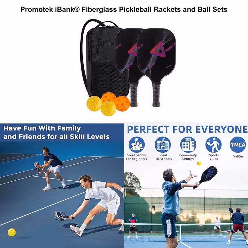 iBank ® Pickleball Set of 2 Paddles with 4 Outdoor Balls and Durable Carrying Case