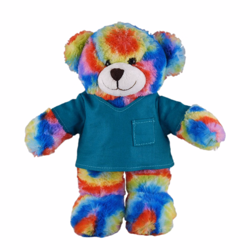 Soft Plush Stuffed Tie Dye Bear in scrub shirt
