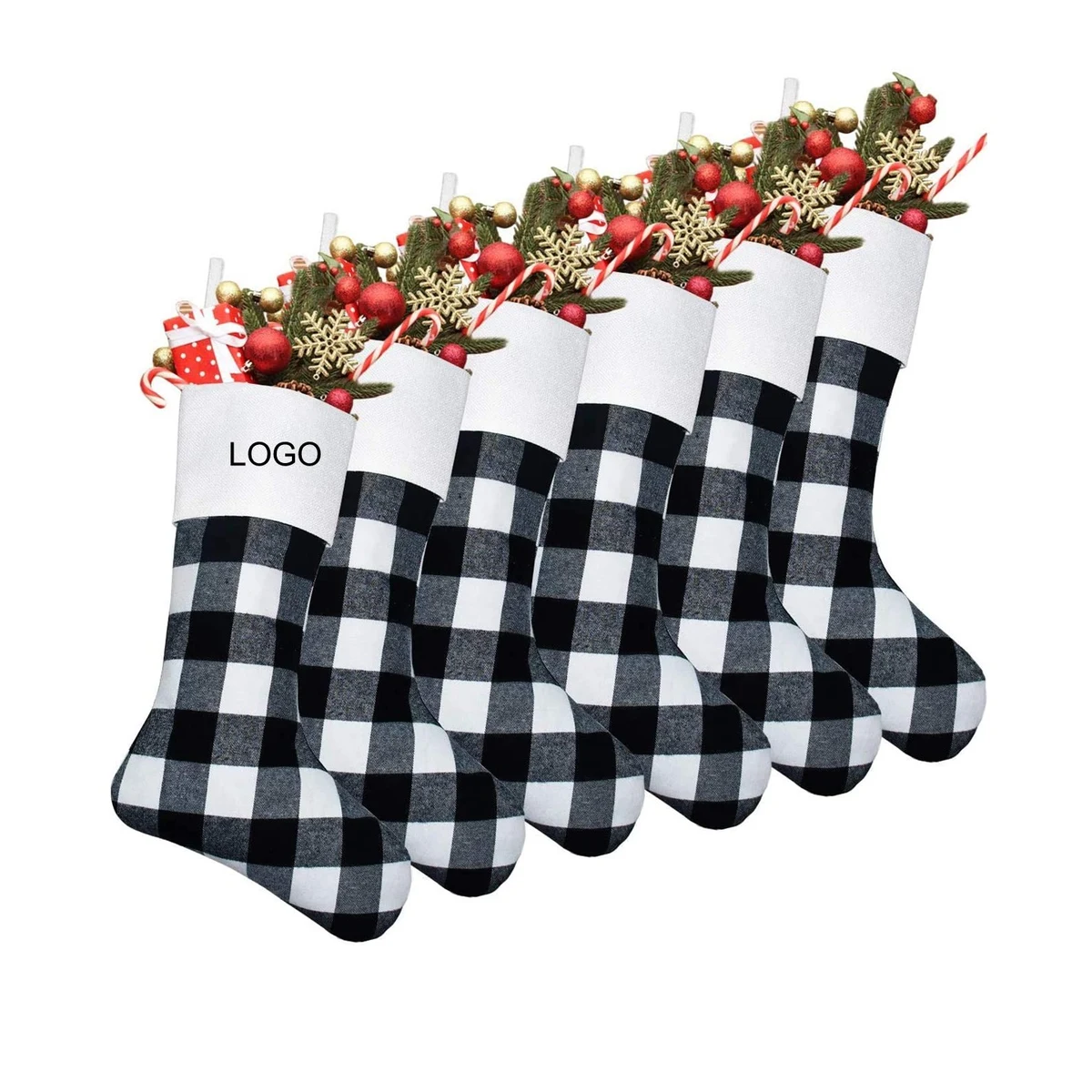 Black White Buffalo Plaid Christmas Stockings 1