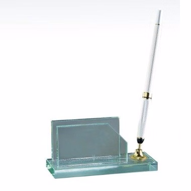 Jade Glass Business Card Holder with Gold Pen