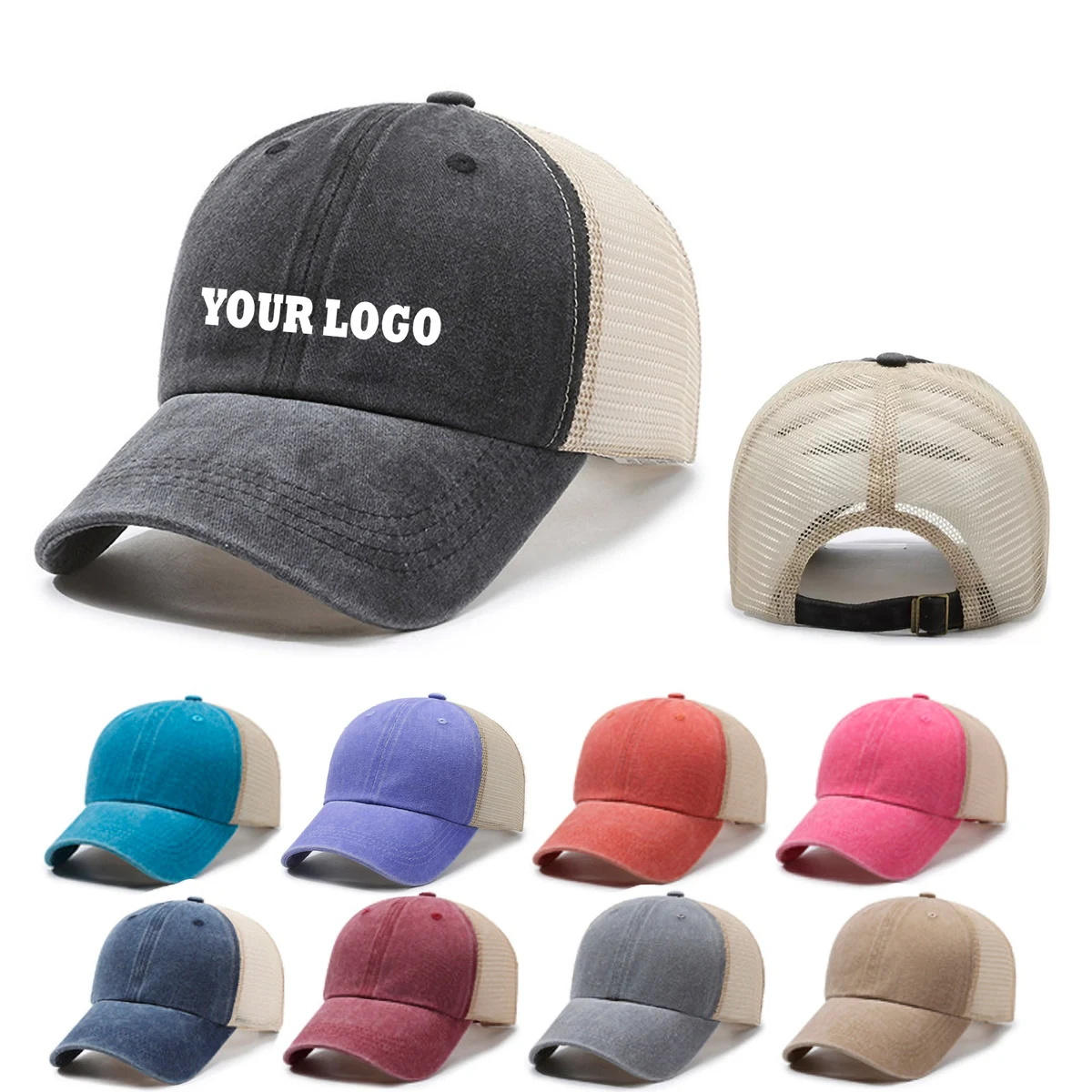 Six Panel Washed Mesh Back Baseball Cap 1
