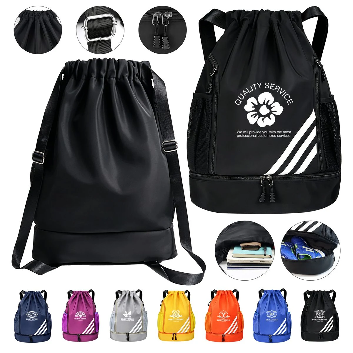 Shoe Compartment Drawstring Bag 1