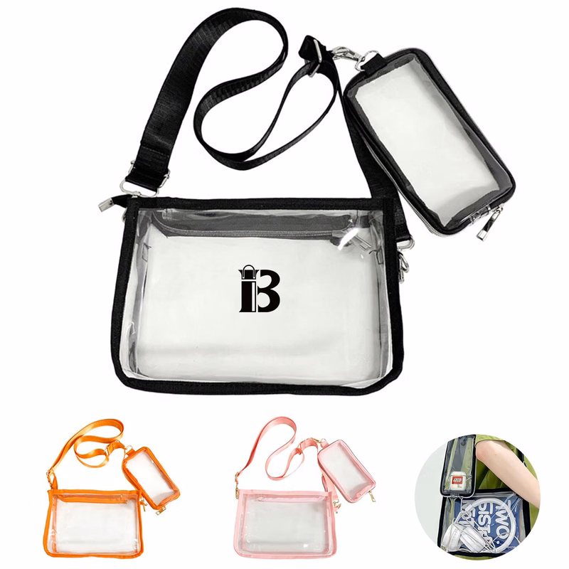Clear PVC Shoulder Bag Purse Crossbody w/ Phone Case