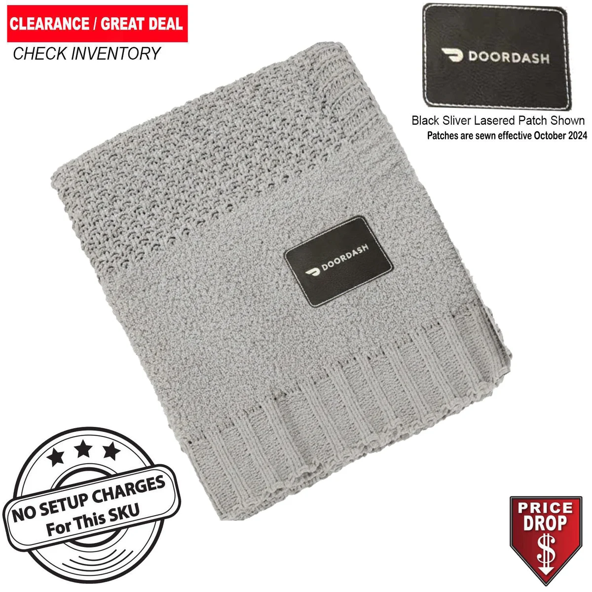 Crochet Knit Blanket, 50x60, with Lasered logo patch, NO SETUP CHARGE 1
