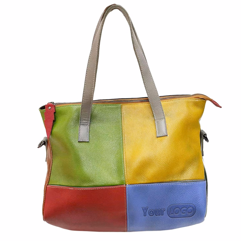Genuine Leather Vintage contrasting tote cross-body bag