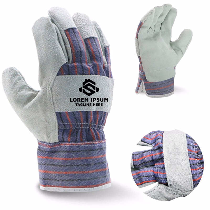 Elected leather blue palm gloves