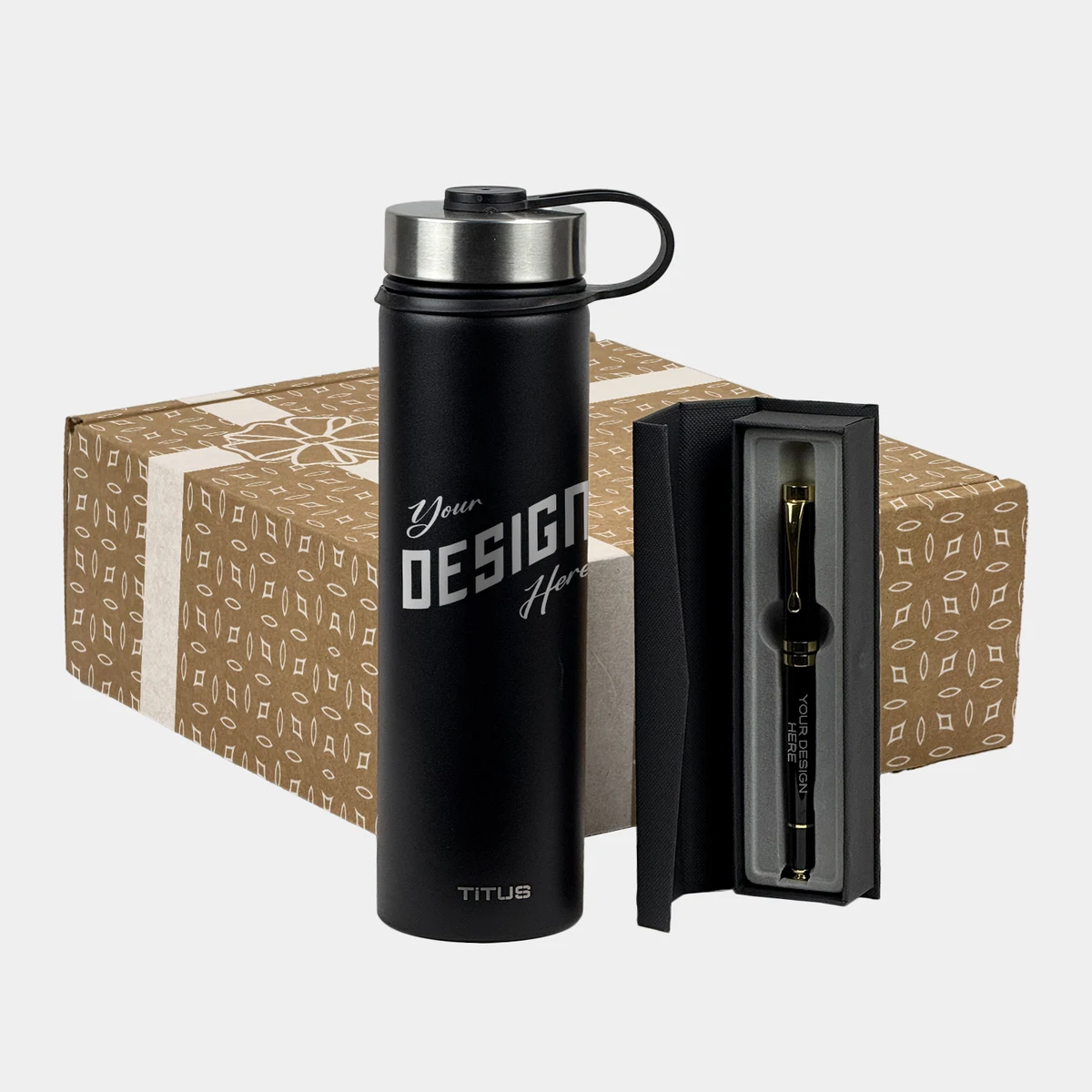 25 oz TiTUS® Premium Insulated Sports Bottle & Chrome Trim Pen Gift Set 1