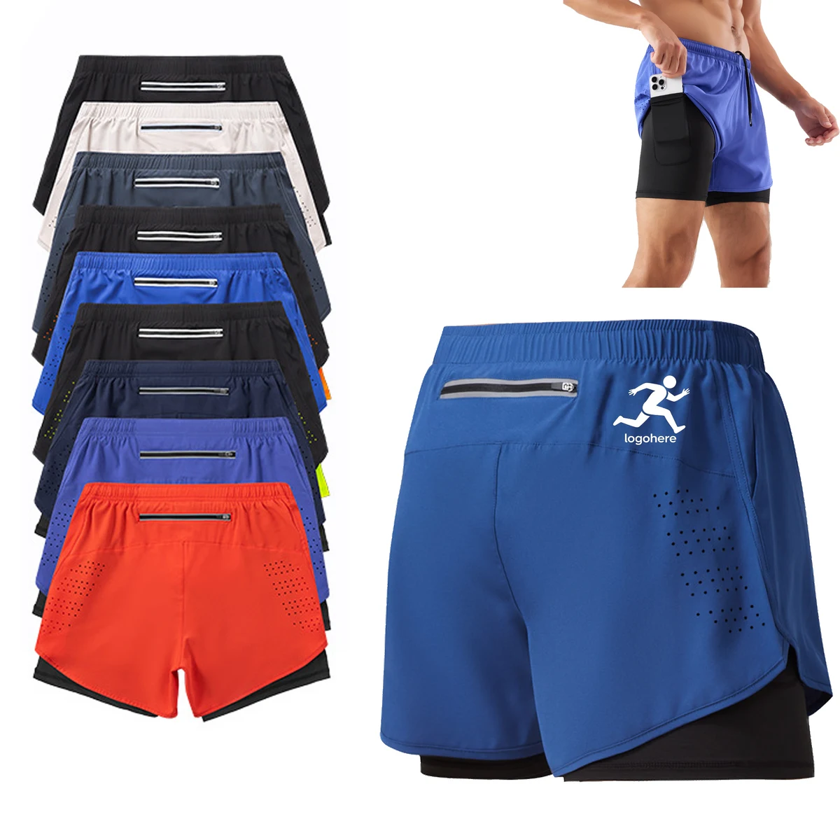 Custom 2 in 1 Men's Running Shorts with Compression Liner 1