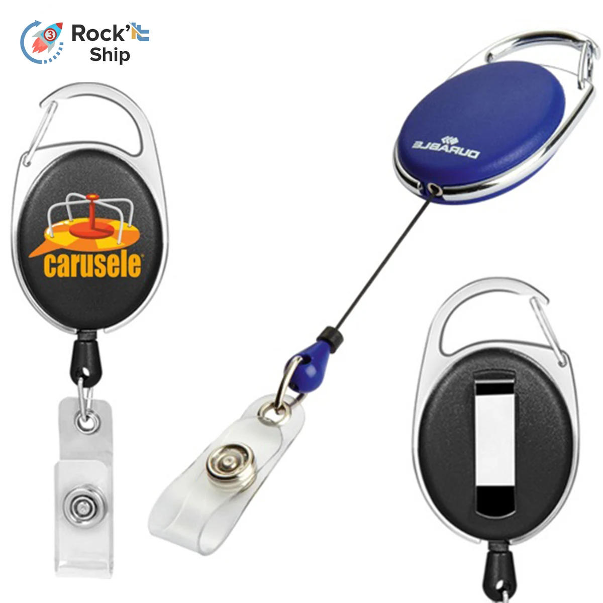 Rock'it 3-Day Oval Carabiner Retractable Badge Reel w/ Belt Clip 1