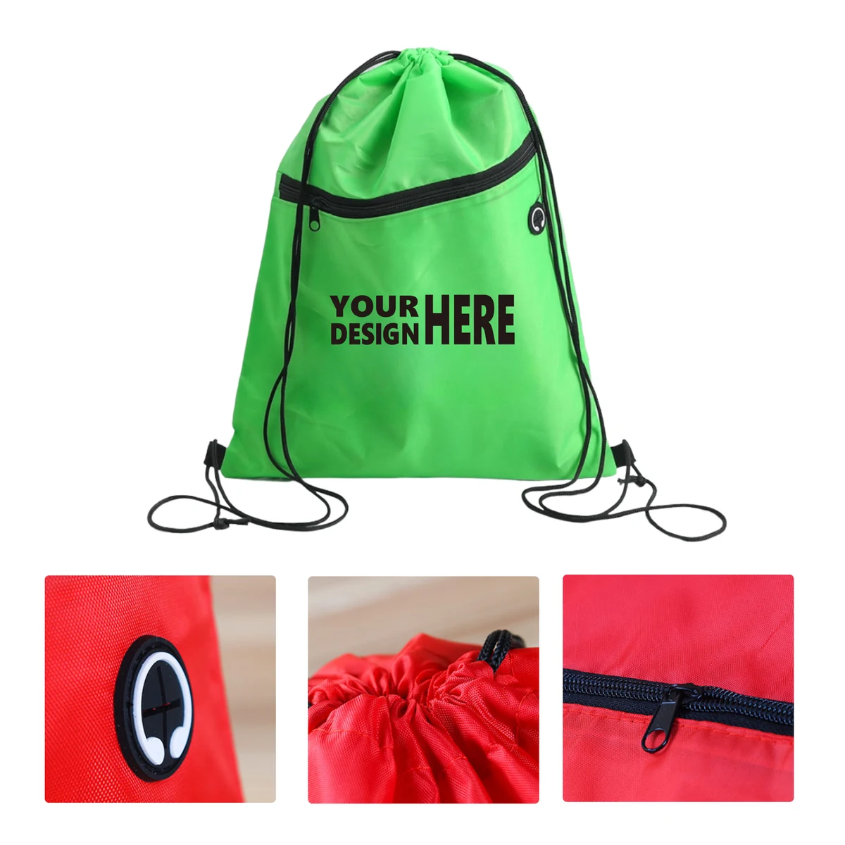 MOQ 50 Drawstring Sports Backpack with Earphone Hole 1
