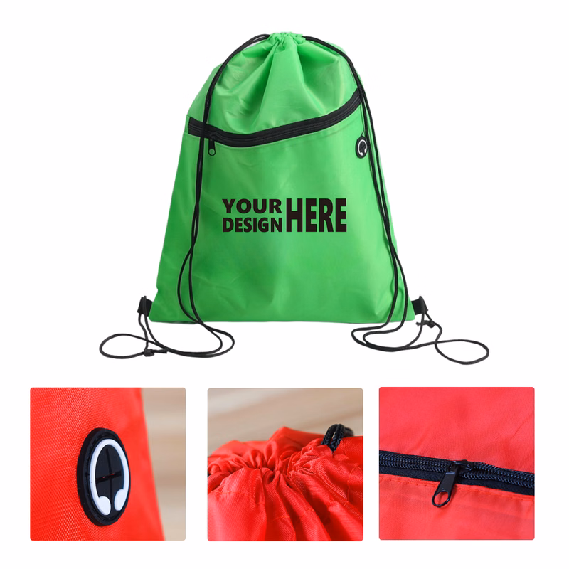 MOQ 50 Drawstring Sports Backpack with Earphone Hole