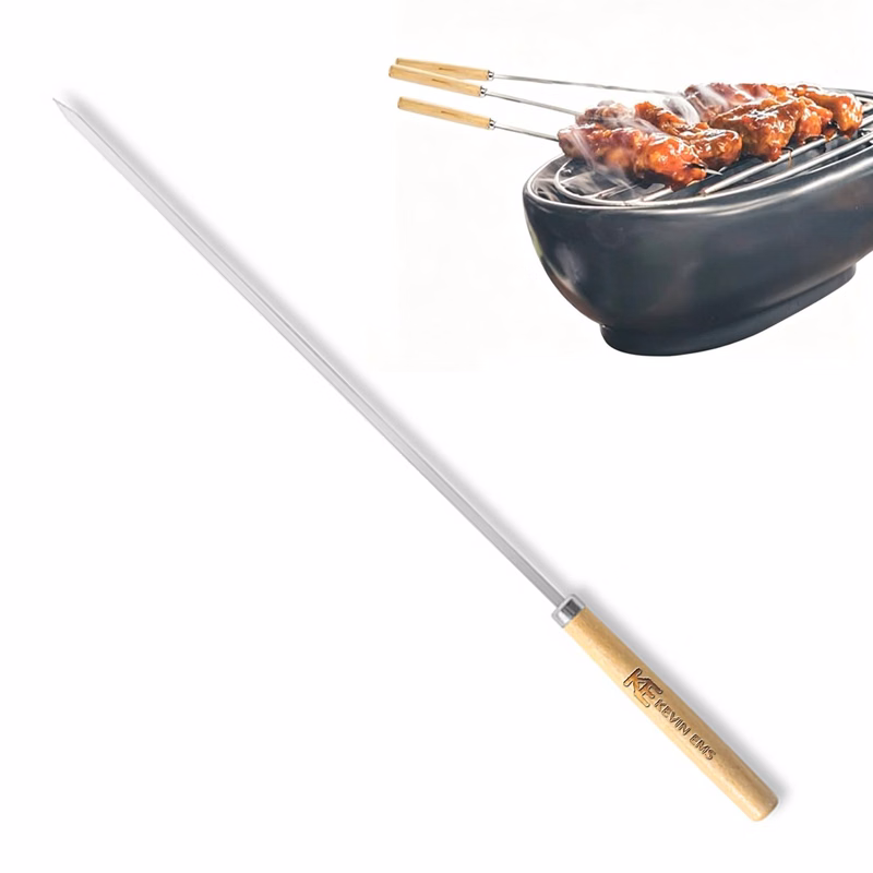 Wooden Handle Stainless Steel Barbecue Stick