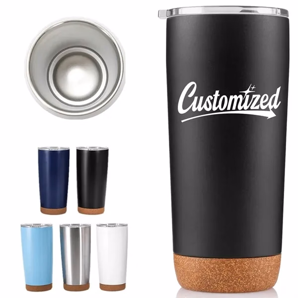 Custom 20 oz Stainless Steel Insulated Tumbler with Cork Base — Corporate Travel Gift