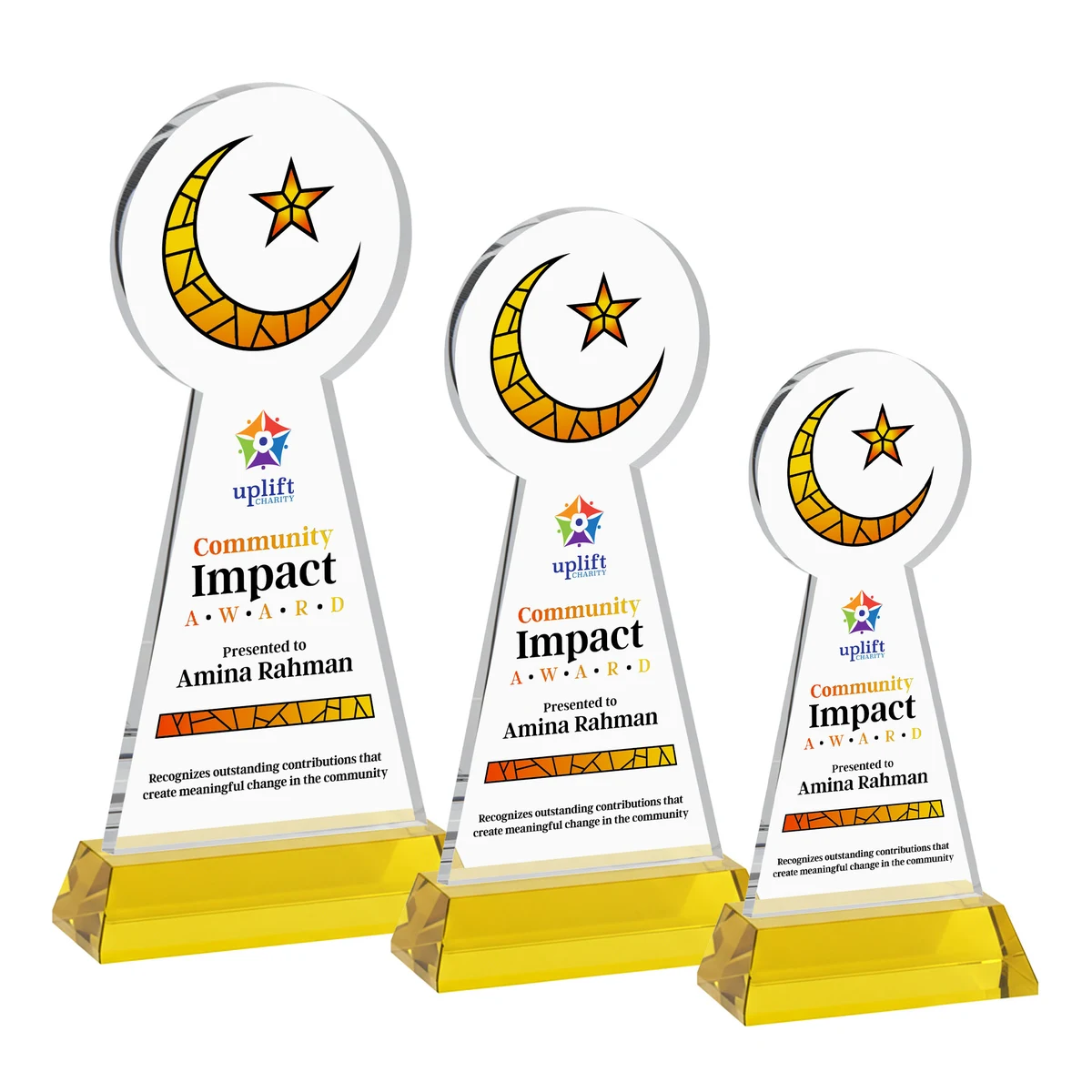 Crescent & Star VividPrint™ Award on Hartford Base - Gold 1