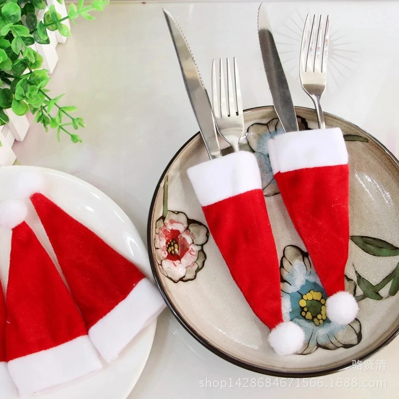 Mini Santa Hat Wine Bottle Topper Tableware Holder 1