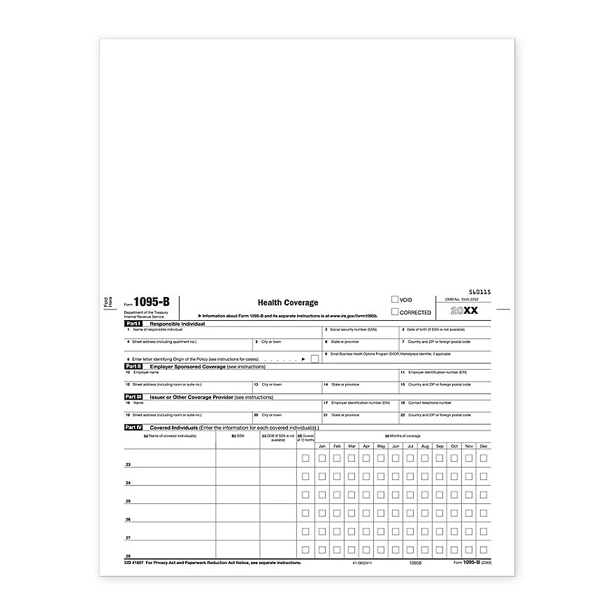 Laser 1095B ACA Health Coverage forms - 50 sheets/pk 1