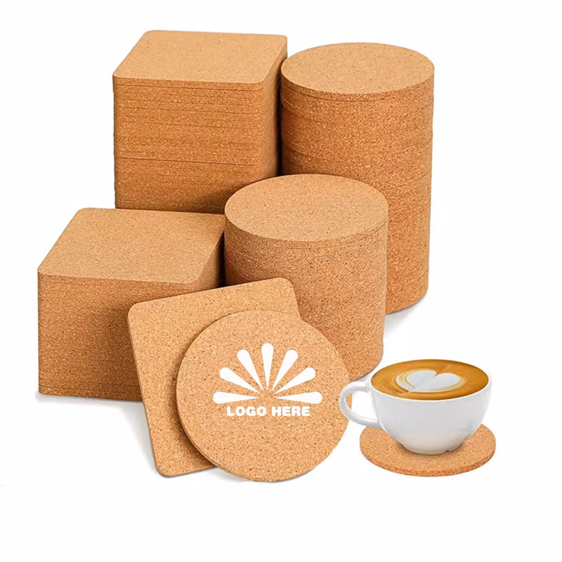 Round Square Cork Table Mat Customizable Logo