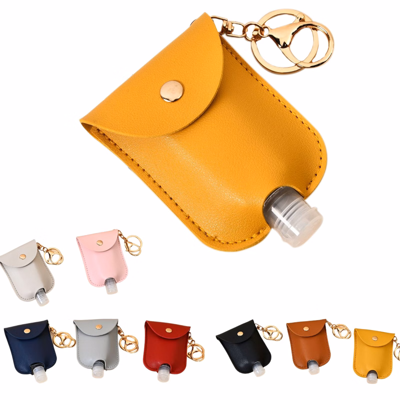 Portable Leather Hand Sanitizer Holder Keychain