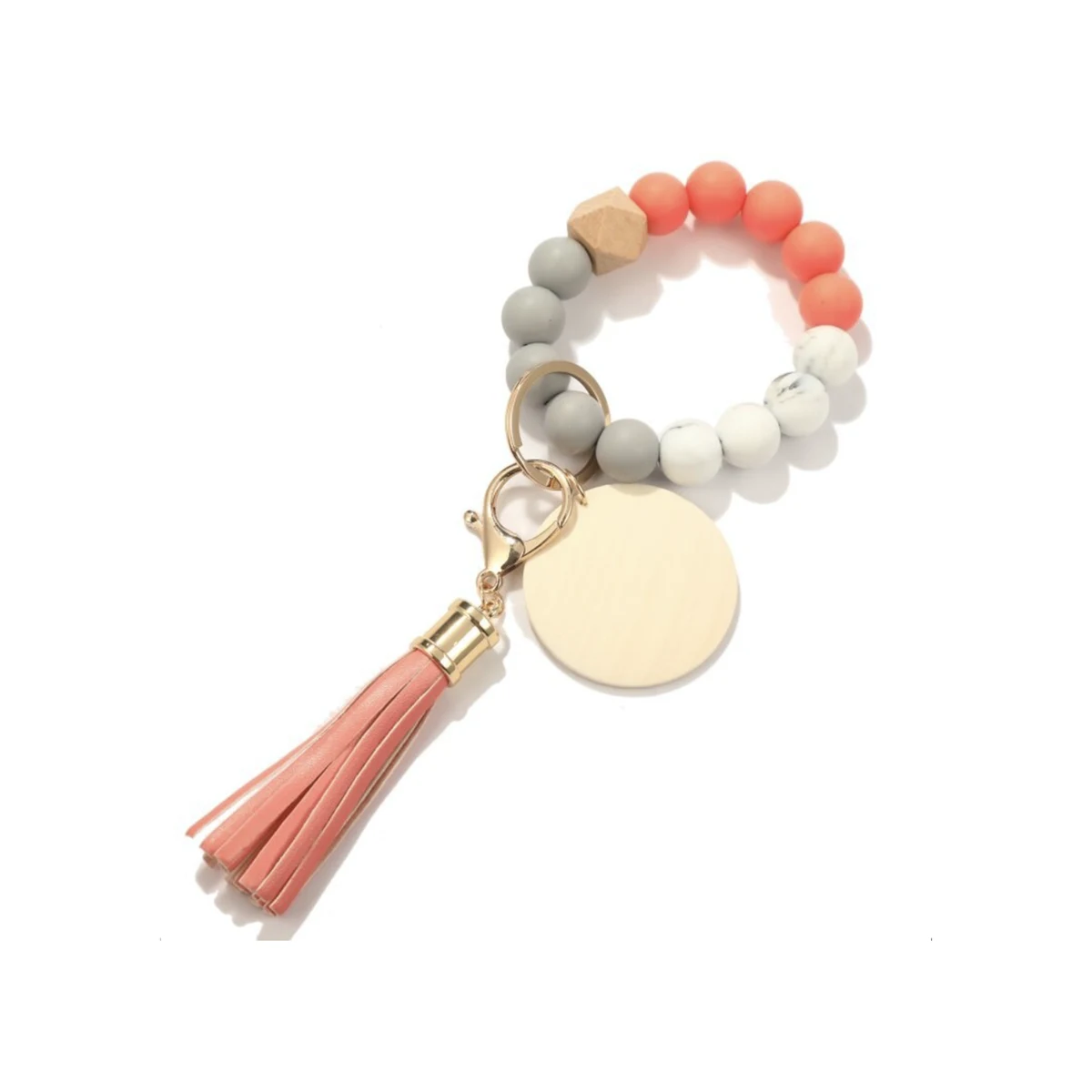 MOQ 10 PCS Durable Silicone Key Bead Wood Bracelet Keychain 1