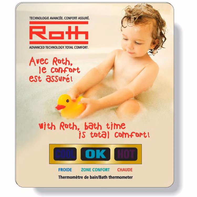 .020 White PVC Bath Thermometer, Stock Rectangle (3"x3.5"), Full Colour
